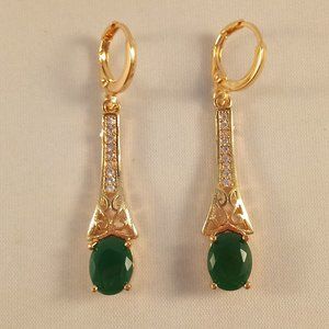 18K Yellow Gold Filled Emerald Green Diamond Zircon Dangle Earrings 1.86ctw